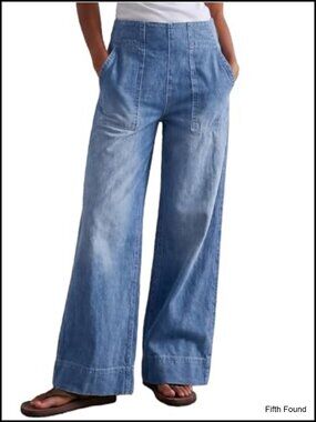 Women's Wide Leg Jeans Baggy Low Mid Rise Pull On Denim Pants